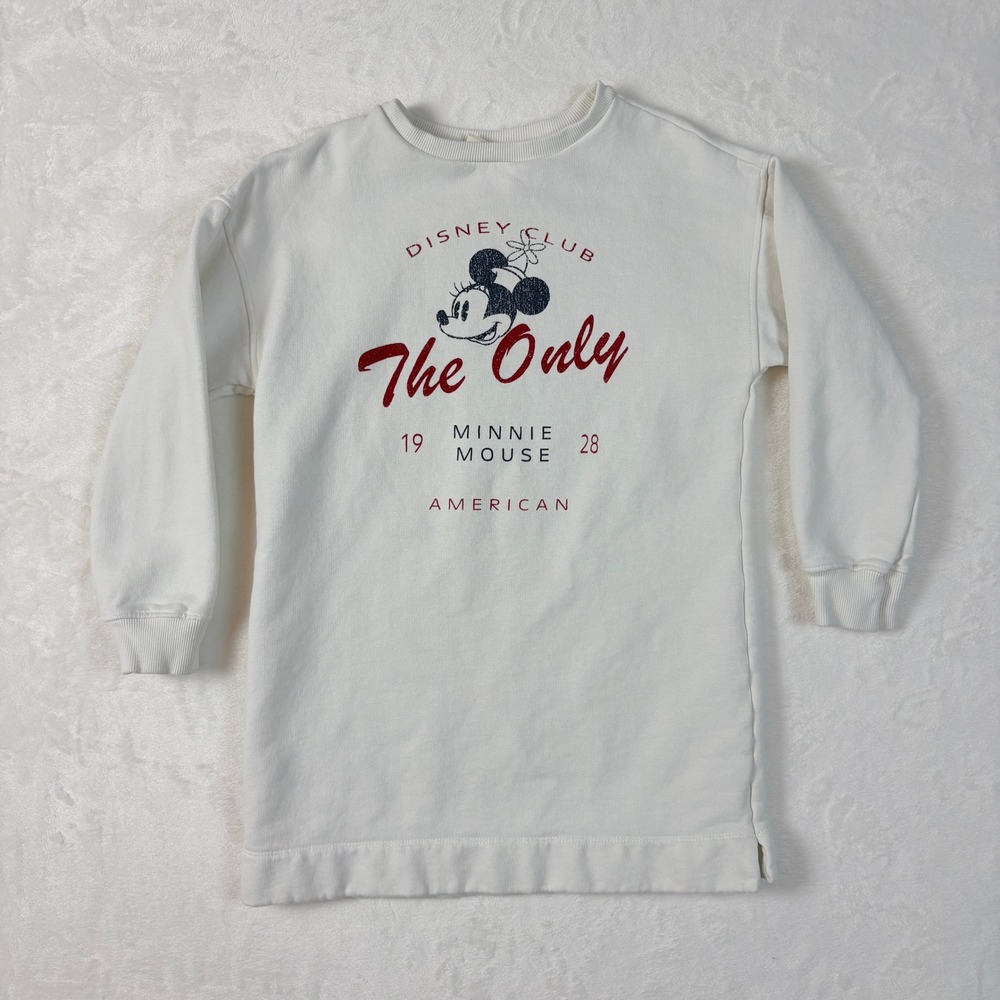 Zara Minnie Mouse Sweatshirt Dress Kids 9 Cream Excellent Disney Vintage Style‎